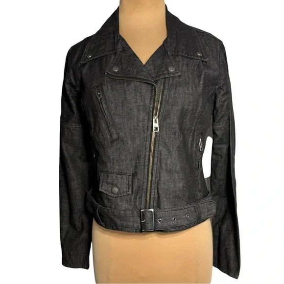 Harley-Davidson black denim slim fit moto jacket y2k biker grunge size L - Picture 3 of 14